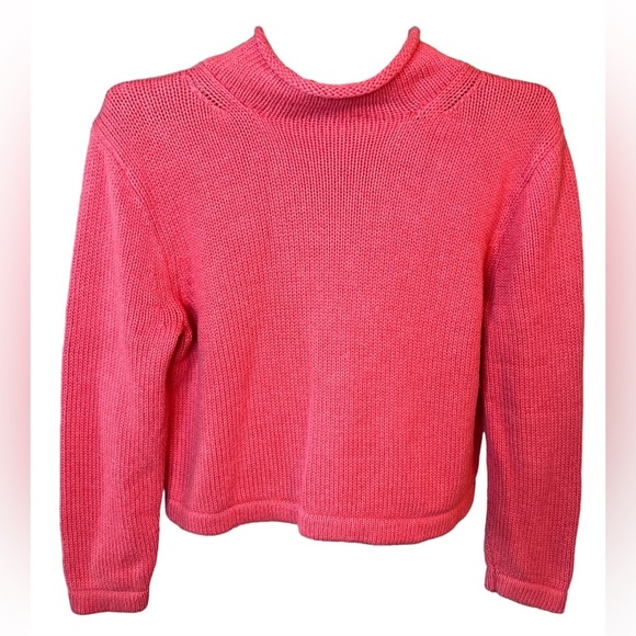 Vintage J Crew Always Knit Rolled Hem Crop Boxy Sweater Coral Turtleneck Cozy - Picture 2 of 6